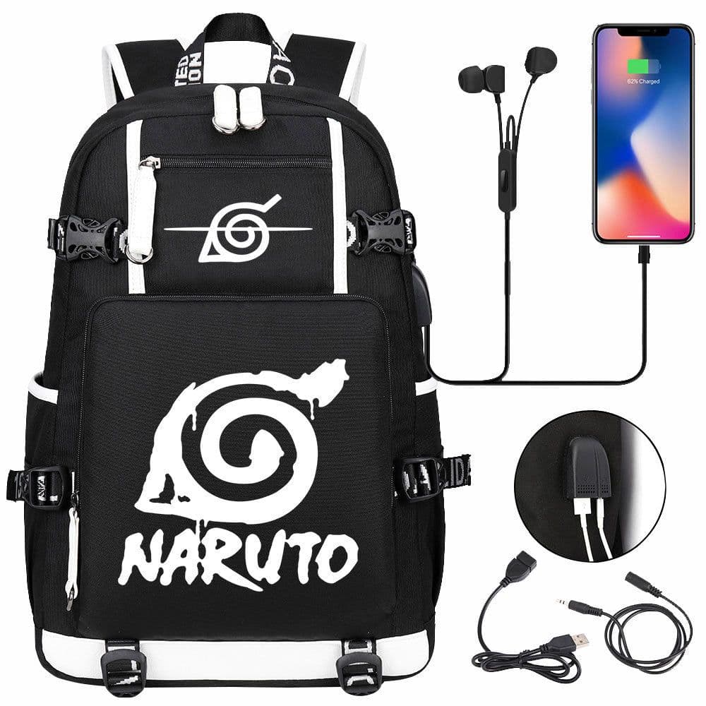 image-New Naruto print USB youth student schoolbag men and women casual large-capacity travel backpack