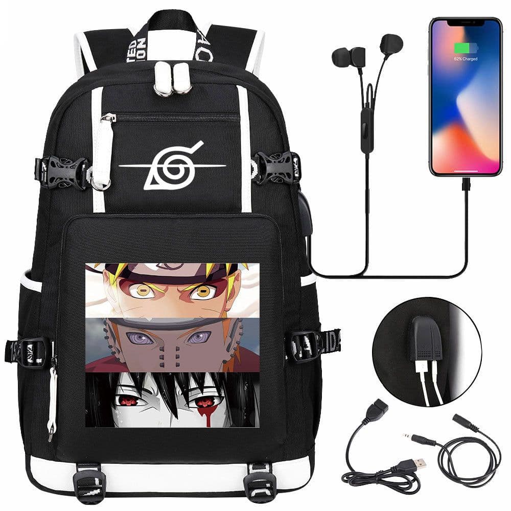 image-New Naruto print USB youth student schoolbag men and women casual large-capacity travel backpack