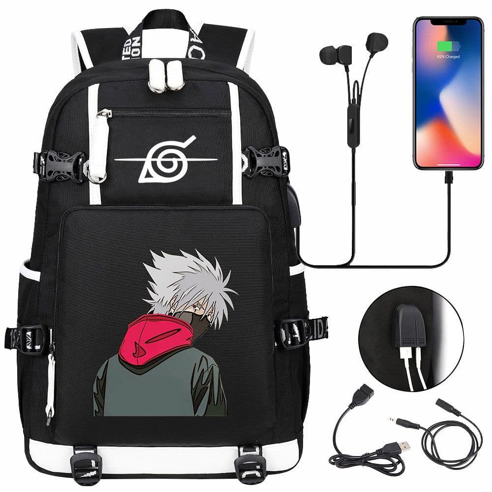 image-New Naruto print USB youth student schoolbag men and women casual large-capacity travel backpack
