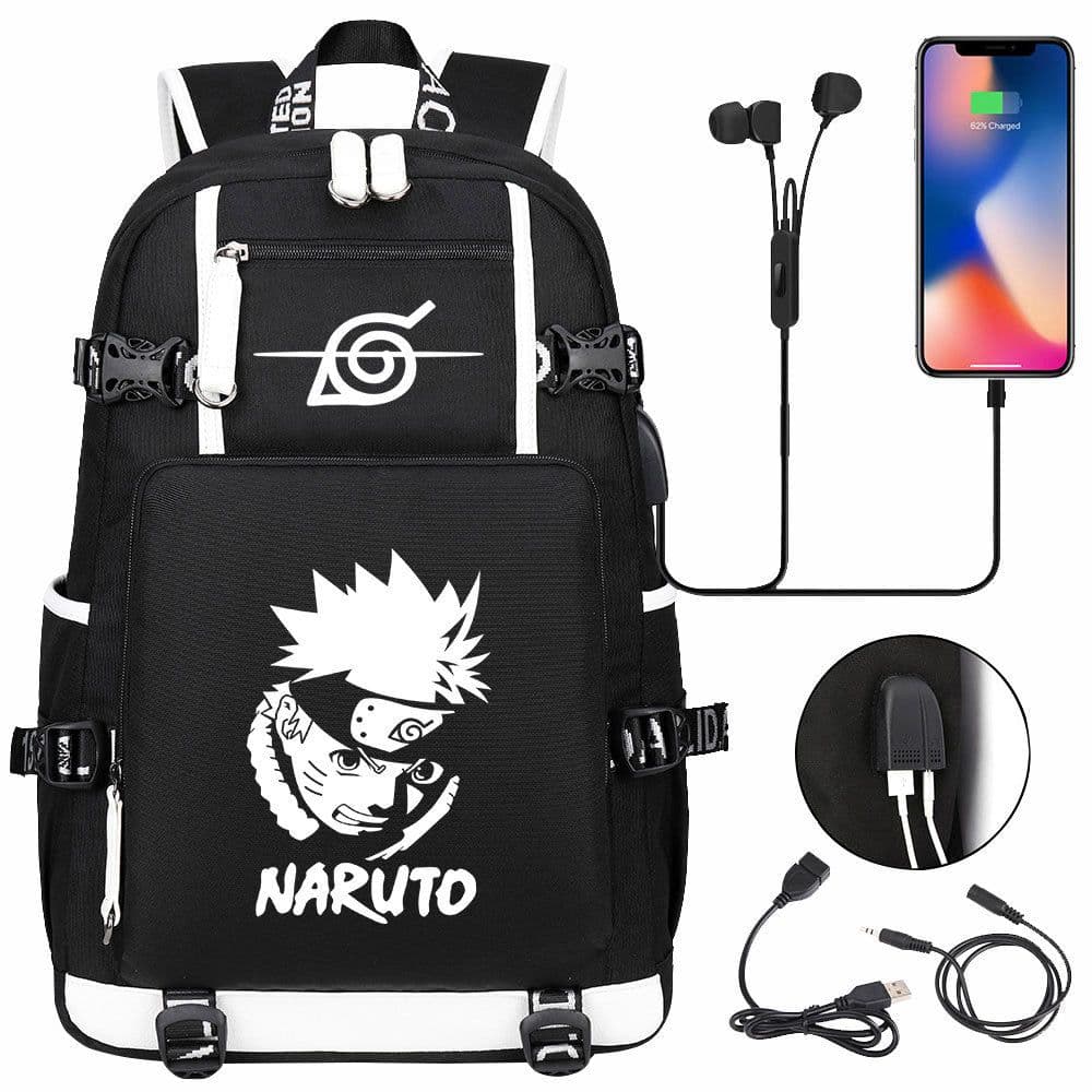 image-New Naruto print USB youth student schoolbag men and women casual large-capacity travel backpack