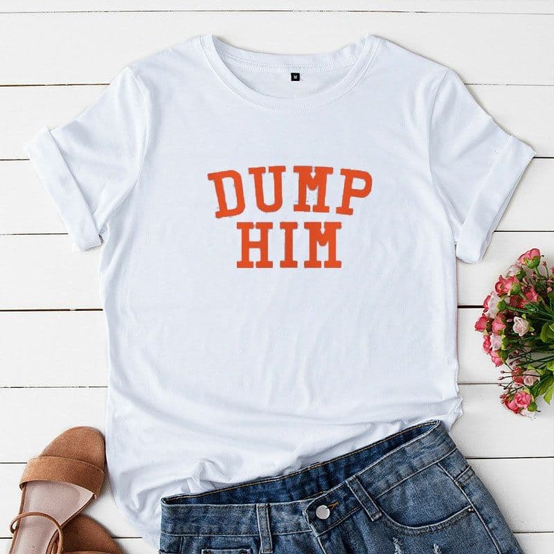 image-AliExpress Amazon Alphabet DUMP HIM Printed T-Shirt Ladies Short Sleeve Loose Top
