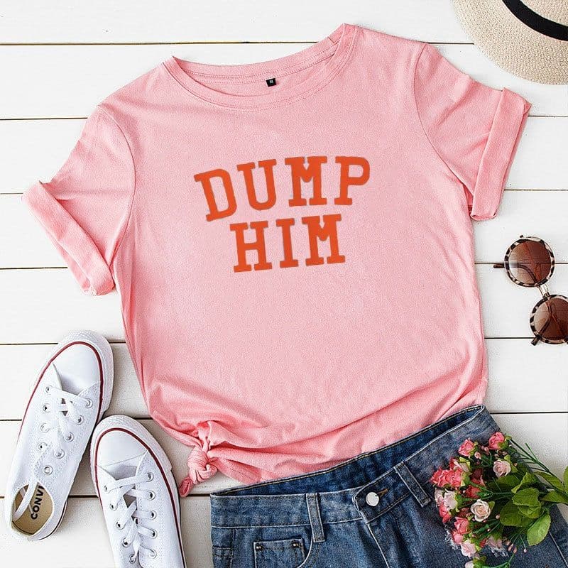 image-AliExpress Amazon Alphabet DUMP HIM Printed T-Shirt Ladies Short Sleeve Loose Top