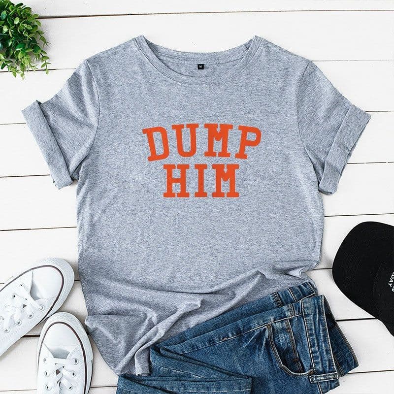 image-AliExpress Amazon Alphabet DUMP HIM Printed T-Shirt Ladies Short Sleeve Loose Top