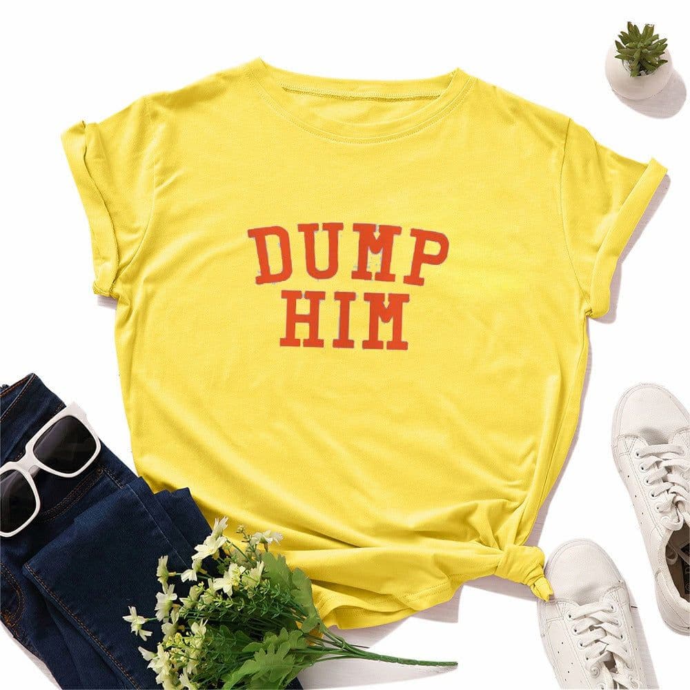 image-AliExpress Amazon Alphabet DUMP HIM Printed T-Shirt Ladies Short Sleeve Loose Top