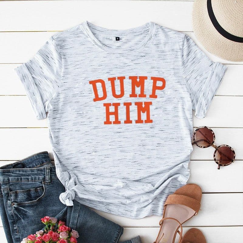 image-AliExpress Amazon Alphabet DUMP HIM Printed T-Shirt Ladies Short Sleeve Loose Top