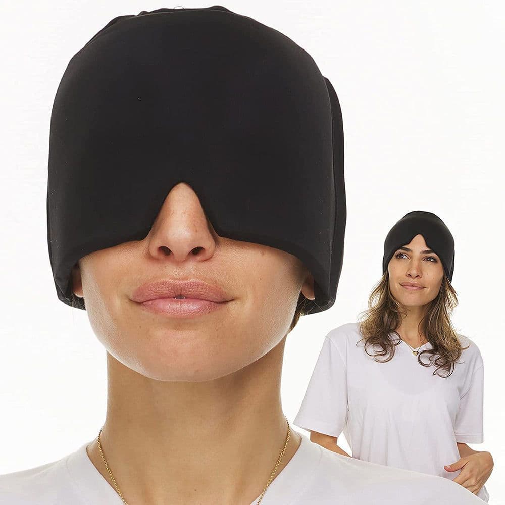 image-Migraine Relief Hat Gel Head Cover Hot and Cold Compression Mask Decompression Cervical Treatment Migraine Cap