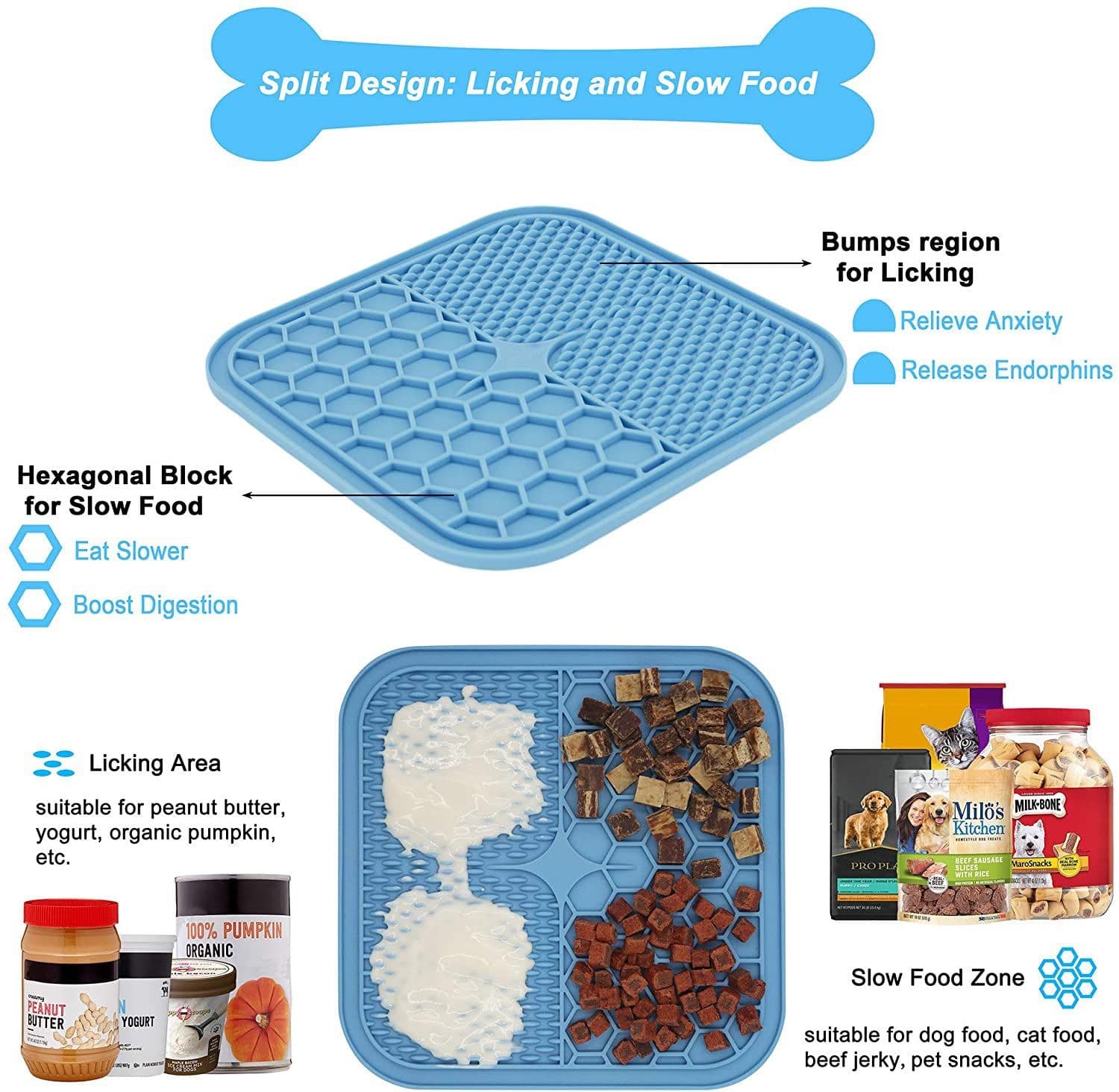 image-Pet licking pad Amazon silicone pet food utensils Sucker licking pad slow-feeding pad anti-choking slow-food bowl dog licking pad