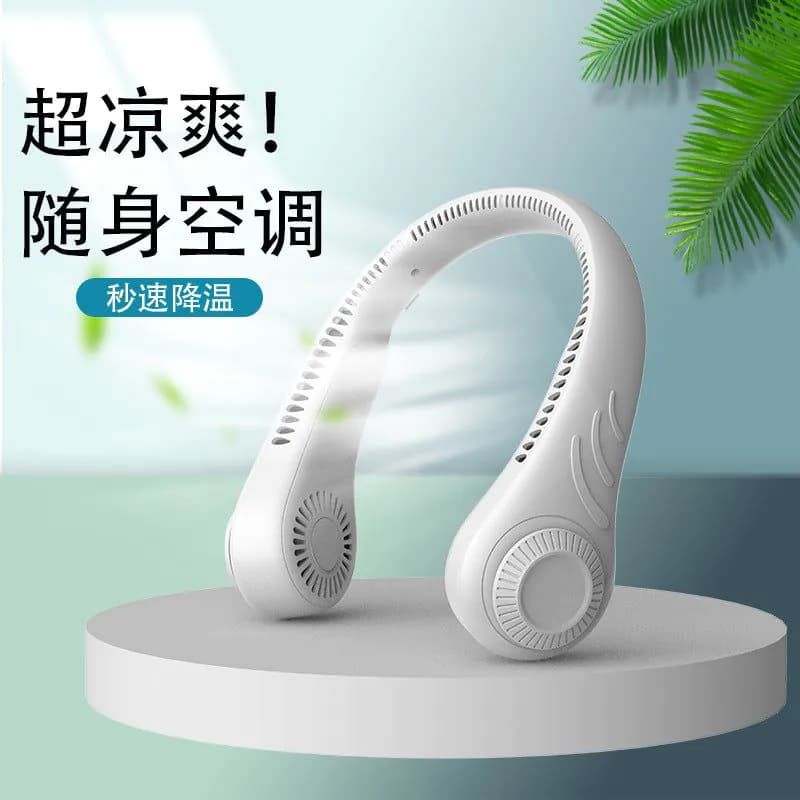 image-2022 net red with the same lazy hanging neck leafless wearable sports small electric fan manufacturer charging USB fan