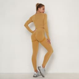 image-Women's High Waist Yoga Pants Two-Piece Set - Peach, XL