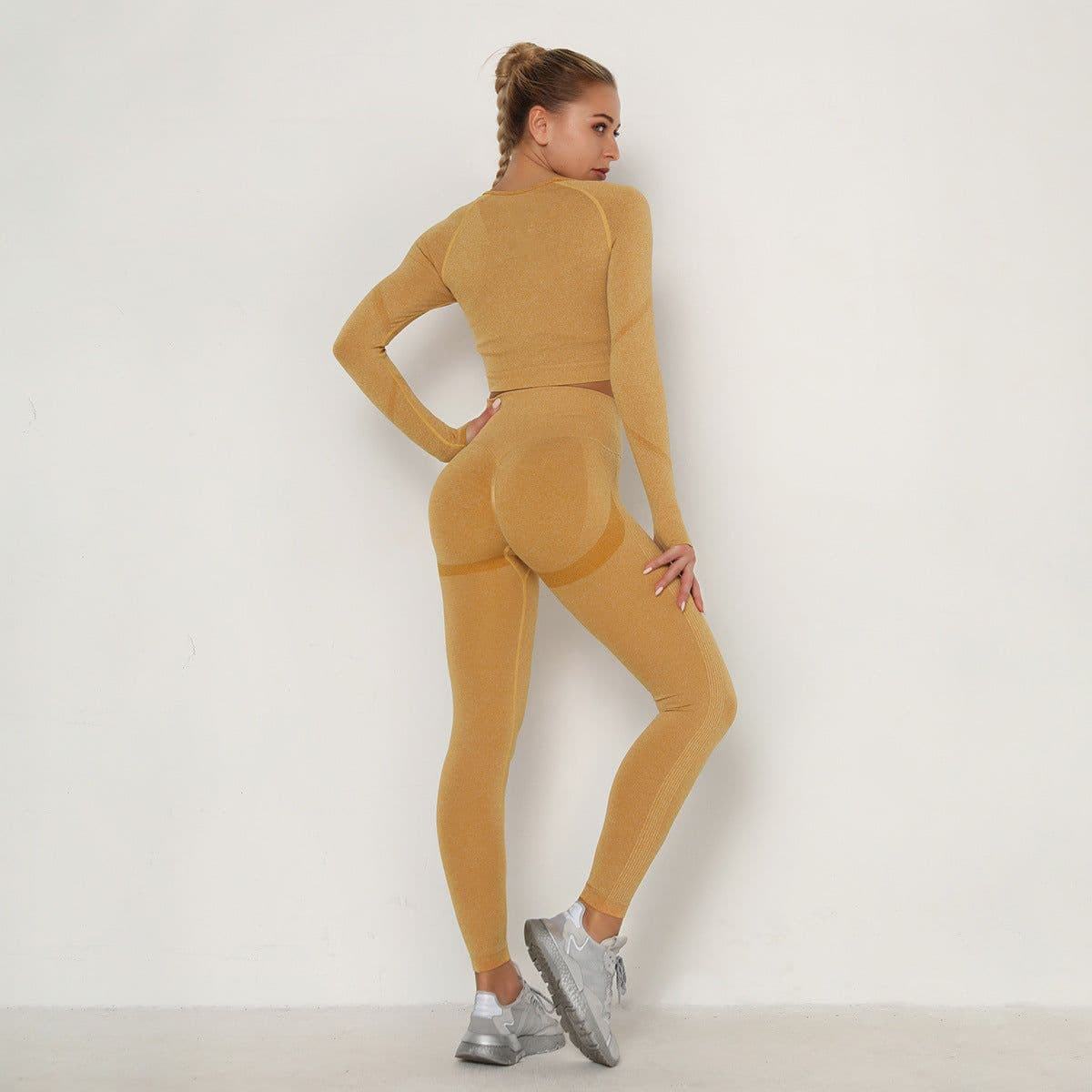 image-Women's High Waist Yoga Pants Two-Piece Set - Peach, XL