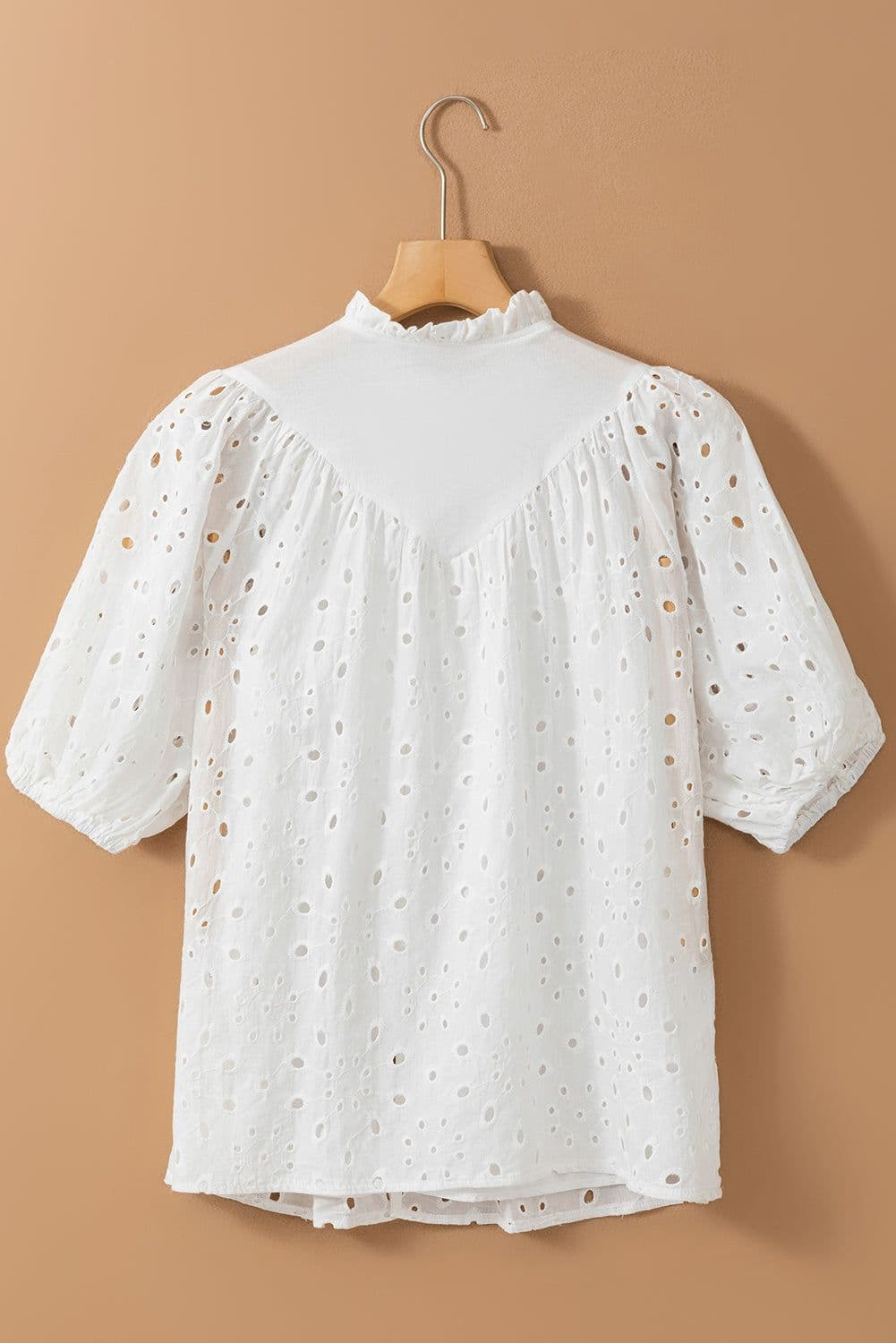 image-White Embroidered Hollow-out Puff Sleeve Blouse - Floral Design