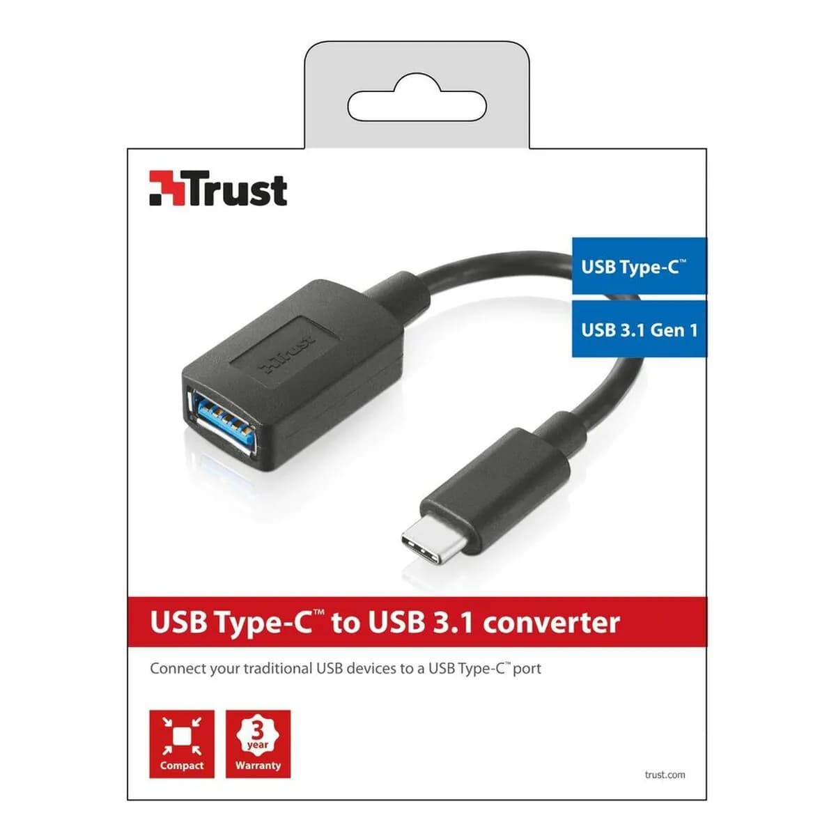 image-USB A to USB C Cable Trust 20967 Black