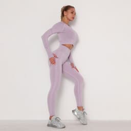 image-Women's High Waist Yoga Pants Two-Piece Set - Peach, XL