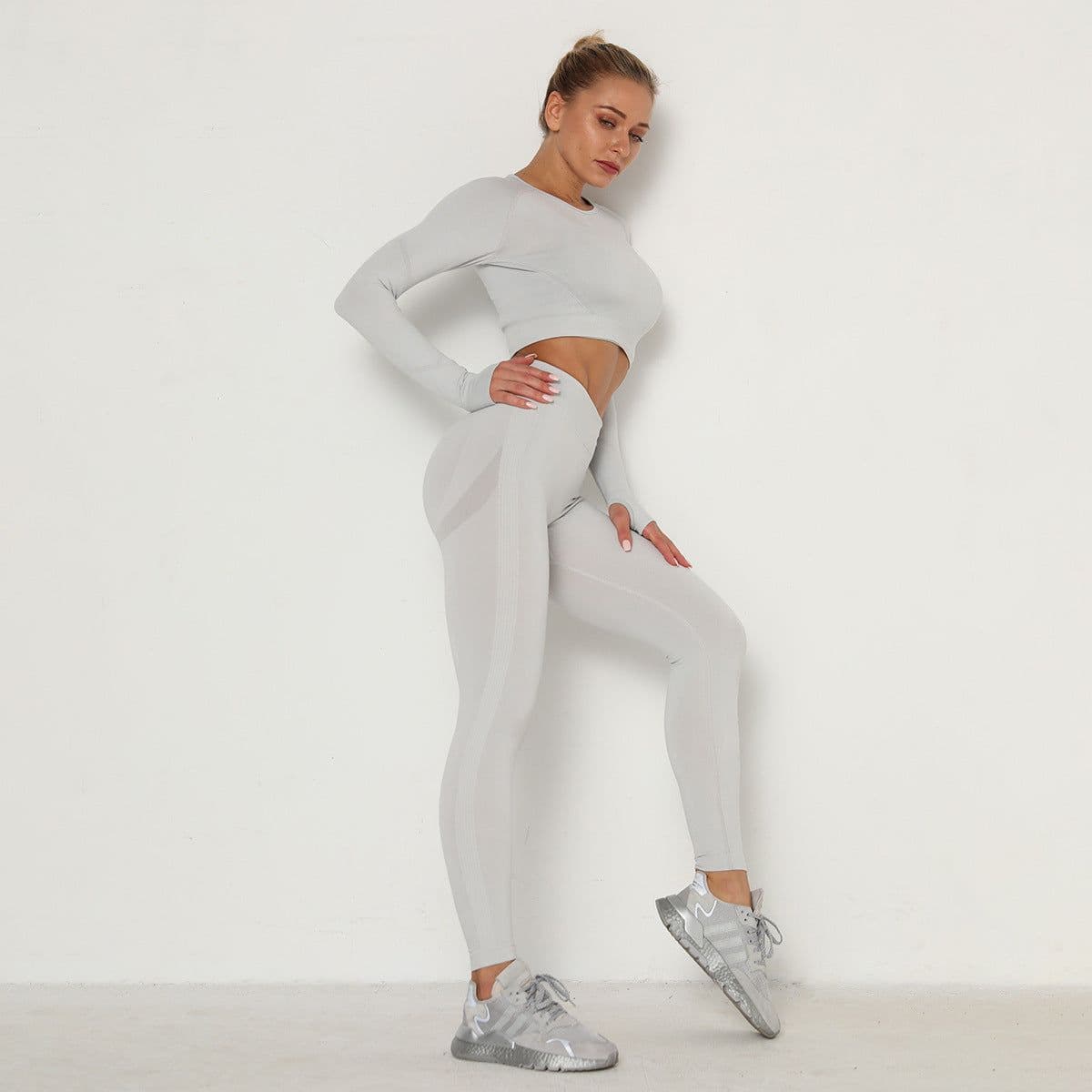 image-Women's High Waist Yoga Pants Two-Piece Set - Peach, XL
