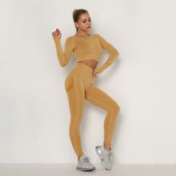 image-Women's High Waist Yoga Pants Two-Piece Set - Peach, XL