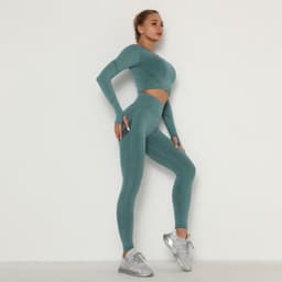 image-Women's High Waist Yoga Pants Two-Piece Set - Peach, XL