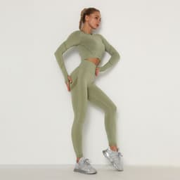 image-Women's High Waist Yoga Pants Two-Piece Set - Peach, XL