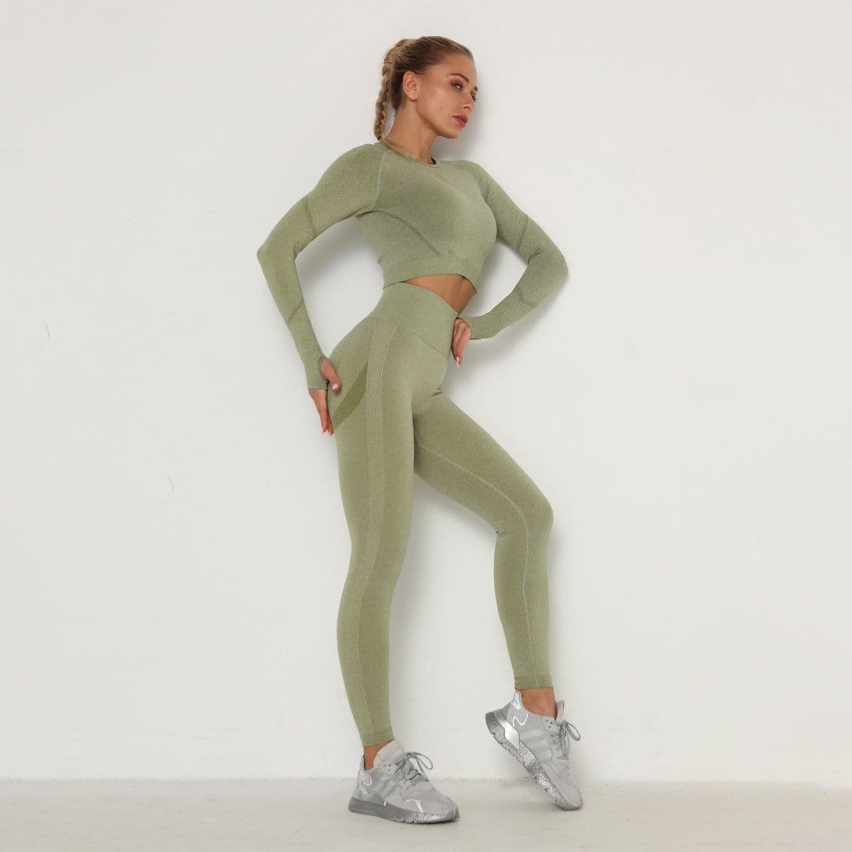 image-Women's High Waist Yoga Pants Two-Piece Set - Peach, XL