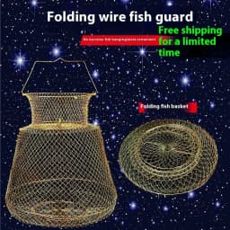 image-Steel Wire Fish Protection Folding Basket Net Pocket Put Metal Stainless Cage Woven