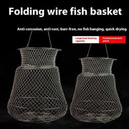 image-Steel Wire Fish Protection Folding Basket Net Pocket Put Metal Stainless Cage Woven