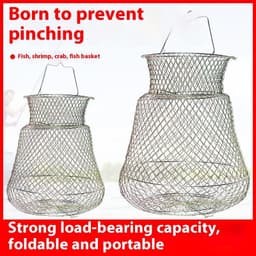 image-Steel Wire Fish Protection Folding Basket Net Pocket Put Metal Stainless Cage Woven