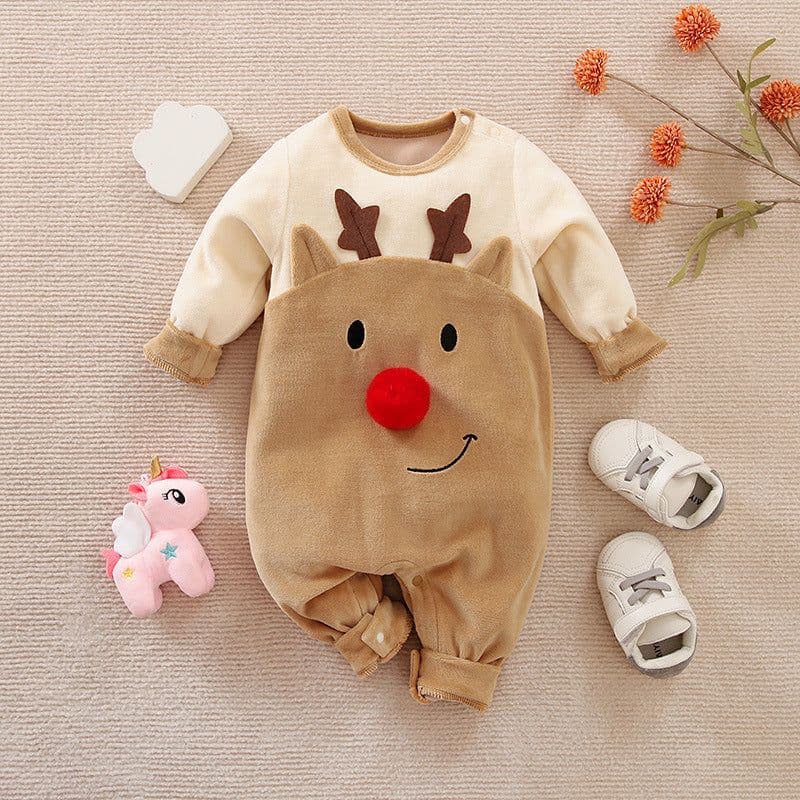 image-Christmas Fawn Baby One Piece Plush Thick Outfit