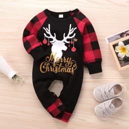 image-Santa's Elk Romper Red Plaid Christmas Romper