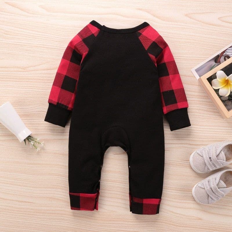 image-Santa's Elk Romper Red Plaid Christmas Romper