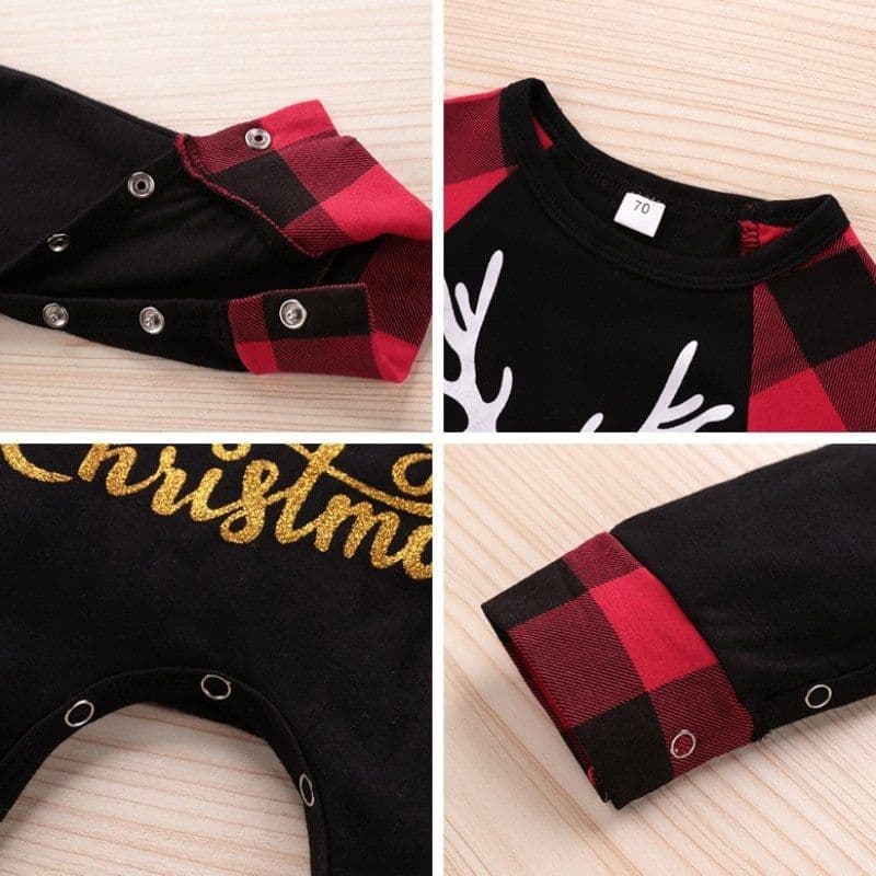 image-Santa's Elk Romper Red Plaid Christmas Romper