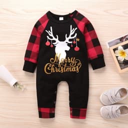 image-Santa's Elk Romper Red Plaid Christmas Romper
