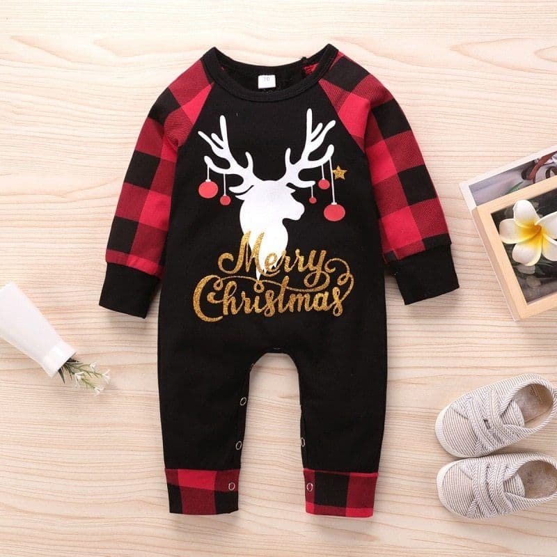 image-Santa's Elk Romper Red Plaid Christmas Romper