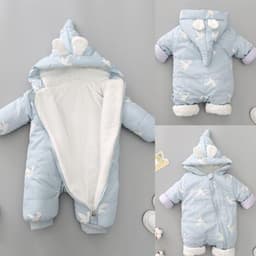 image-One Piece Clothes, Winter Thick Hugging Clothes, Winter Clothes, Newborn Down Cotton Padded Clothes, Baby Men's Going Out Clothes