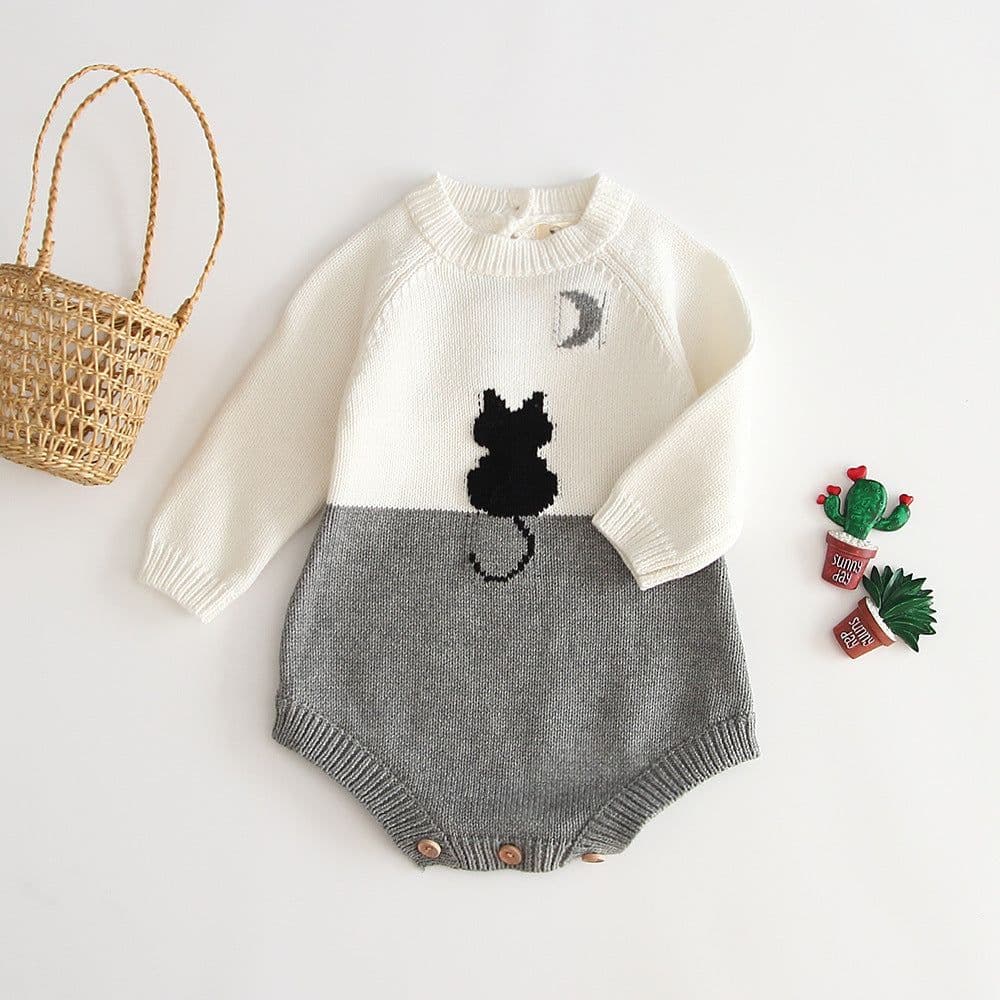 image-Girls' baby knitted wool jumpsuit romper