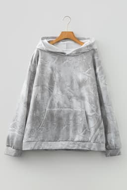 image-Gray Plus Size Camouflage Woodland Print Oversized Sporty Hoodie