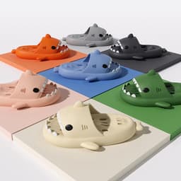 image-Shark Slippers With Drain Holes Shower Shoes For Women Quick Drying Eva Pool Shark Slides Beach Sandals With Drain Holes