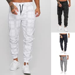 image-Checkered 3D Digital Print Casual Pants