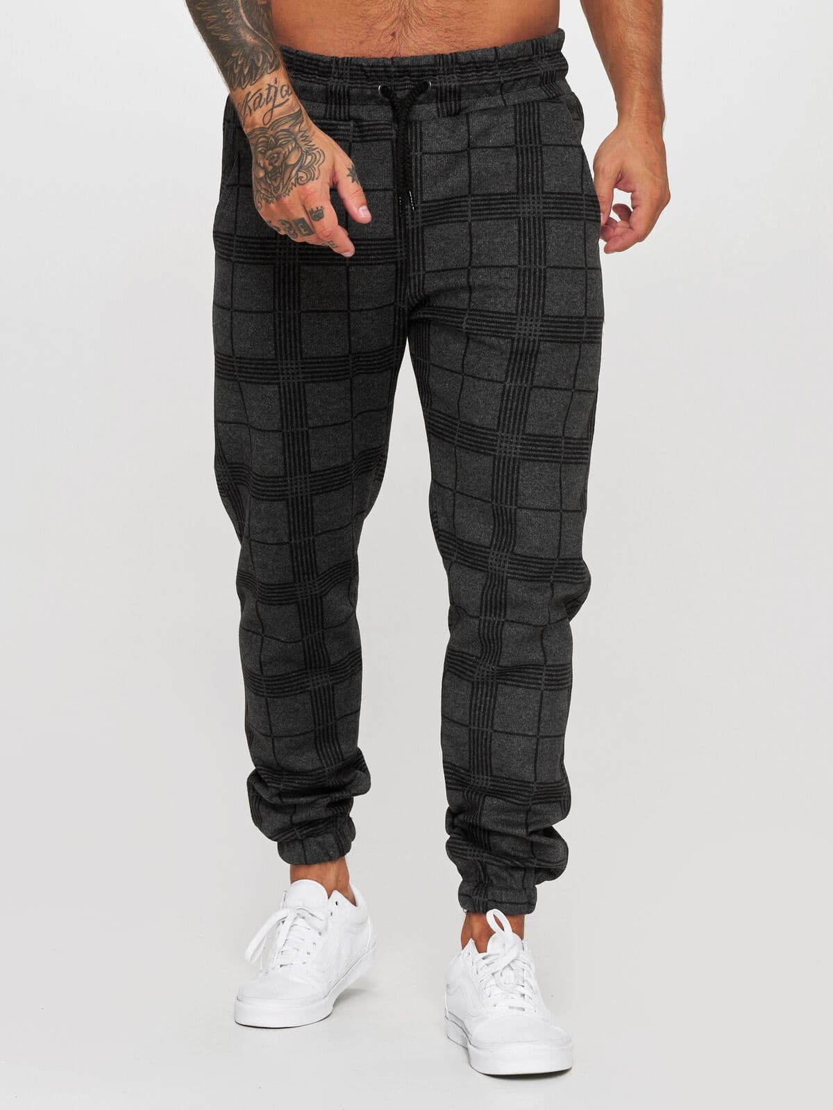 image-Checkered 3D Digital Print Casual Pants