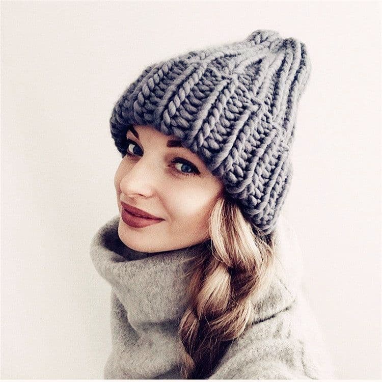 image-Europe and the United States new knit hat ladies autumn and winter fashion wild thick wool hat solid color simple earmuffs