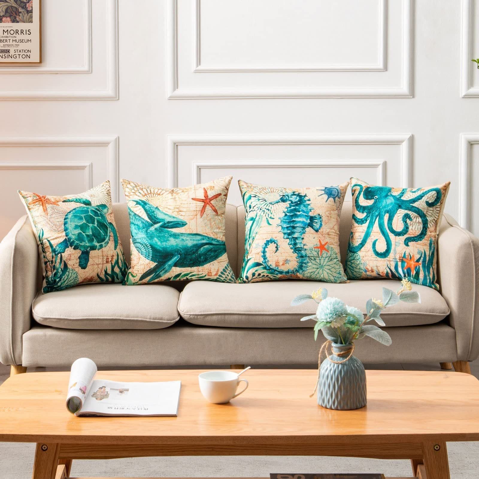 image-Cushion Covers Sea Turtle Printed Throw Pillow Cases For Home Decor Sofa Chair Seat