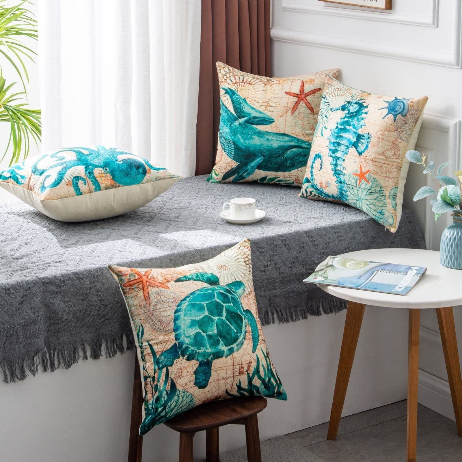 image-Cushion Covers Sea Turtle Printed Throw Pillow Cases For Home Decor Sofa Chair Seat