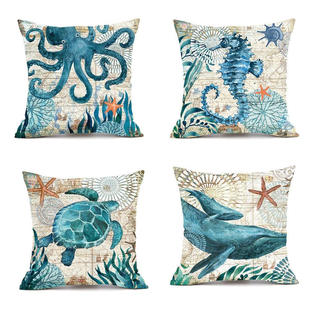 image-Cushion Covers Sea Turtle Printed Throw Pillow Cases For Home Decor Sofa Chair Seat