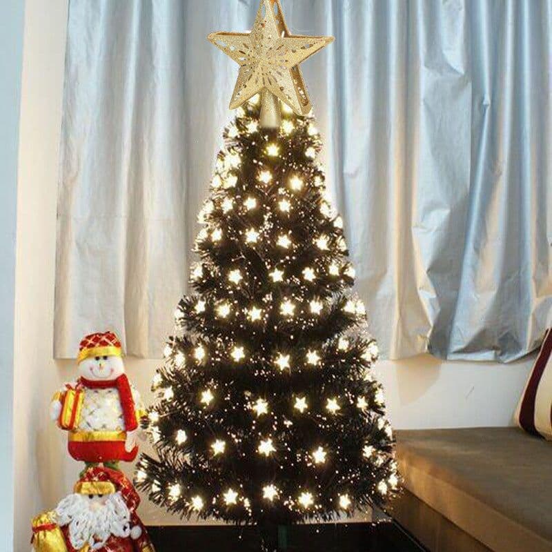 image-Christmas Tree Topper Star Lighted 3D Glitter Silver Snow Tree Toppers Snowflake Projector New Year Home Decoration