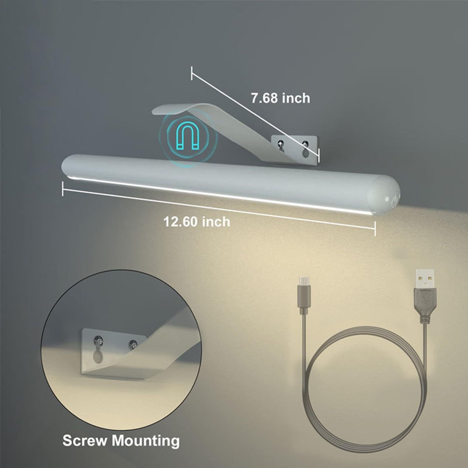 image-Magnetic Suction Bathroom Mirror Front Remote Control Dimmable Three-color Temperature Wall Painting Lamp Without Strobe