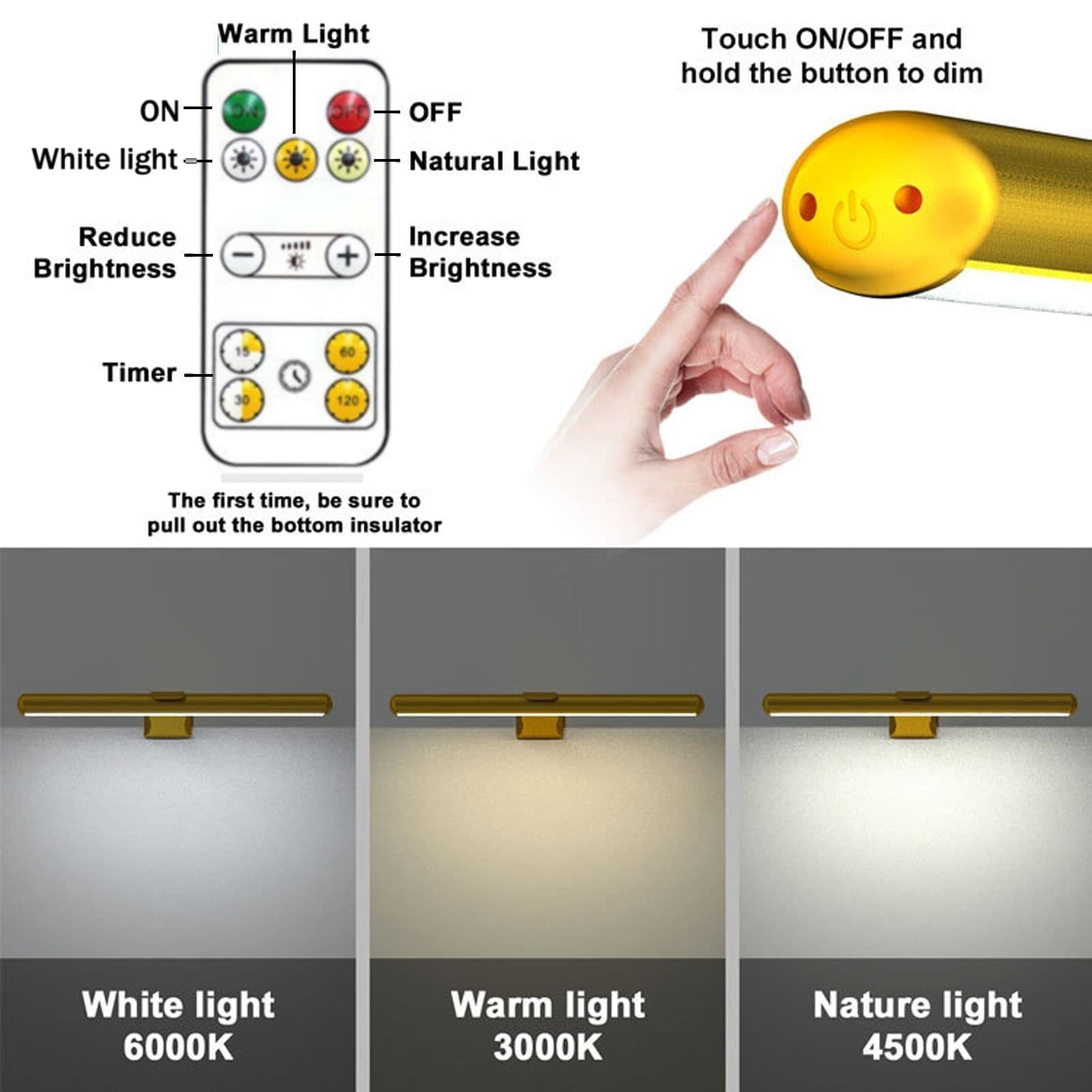 image-Magnetic Suction Bathroom Mirror Front Remote Control Dimmable Three-color Temperature Wall Painting Lamp Without Strobe