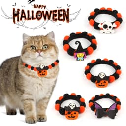 image-Halloween Pet Fur Ball Collar Pumpkin Accessories