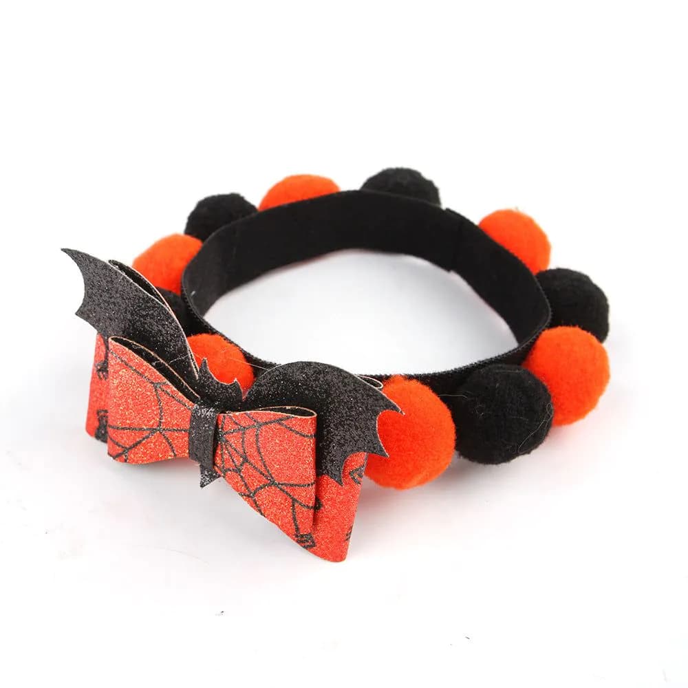 image-Halloween Pet Fur Ball Collar Pumpkin Accessories