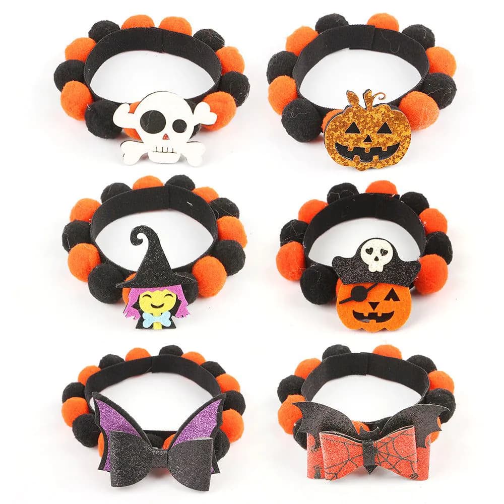 image-Halloween Pet Fur Ball Collar Pumpkin Accessories