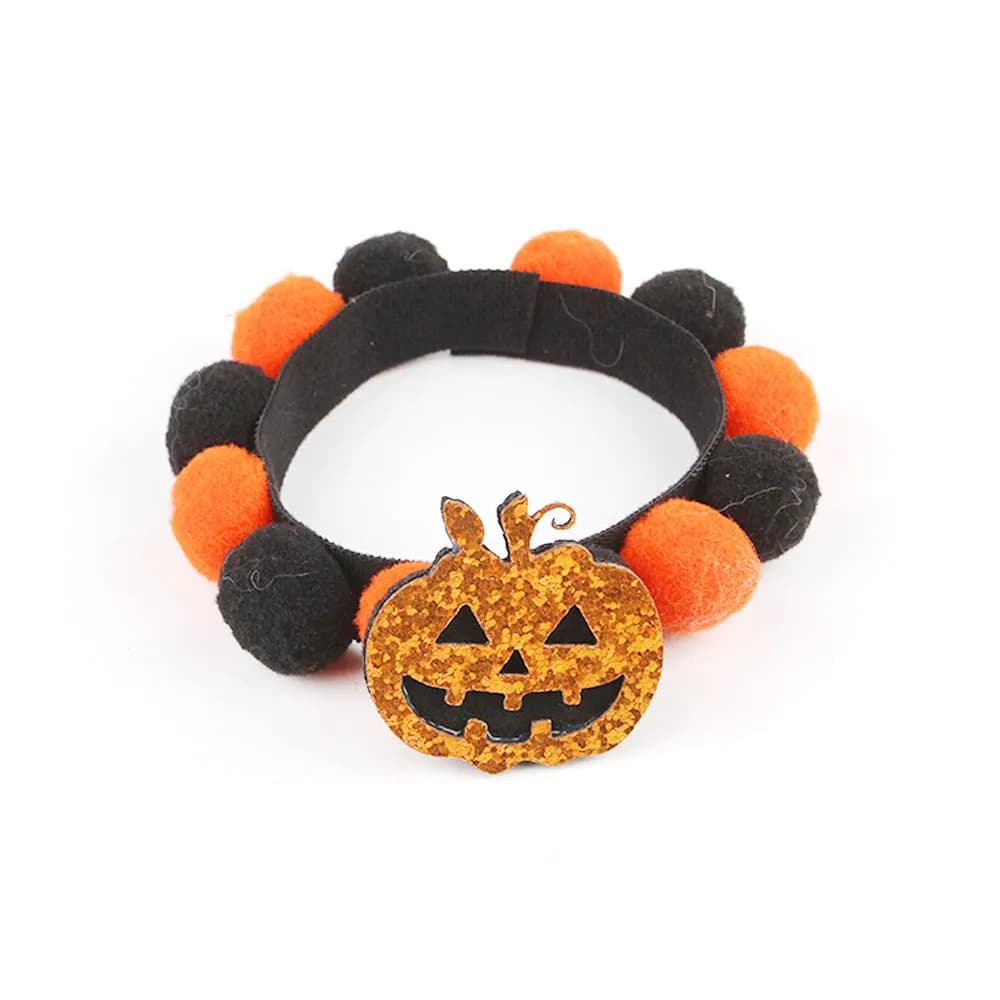 image-Halloween Pet Fur Ball Collar Pumpkin Accessories
