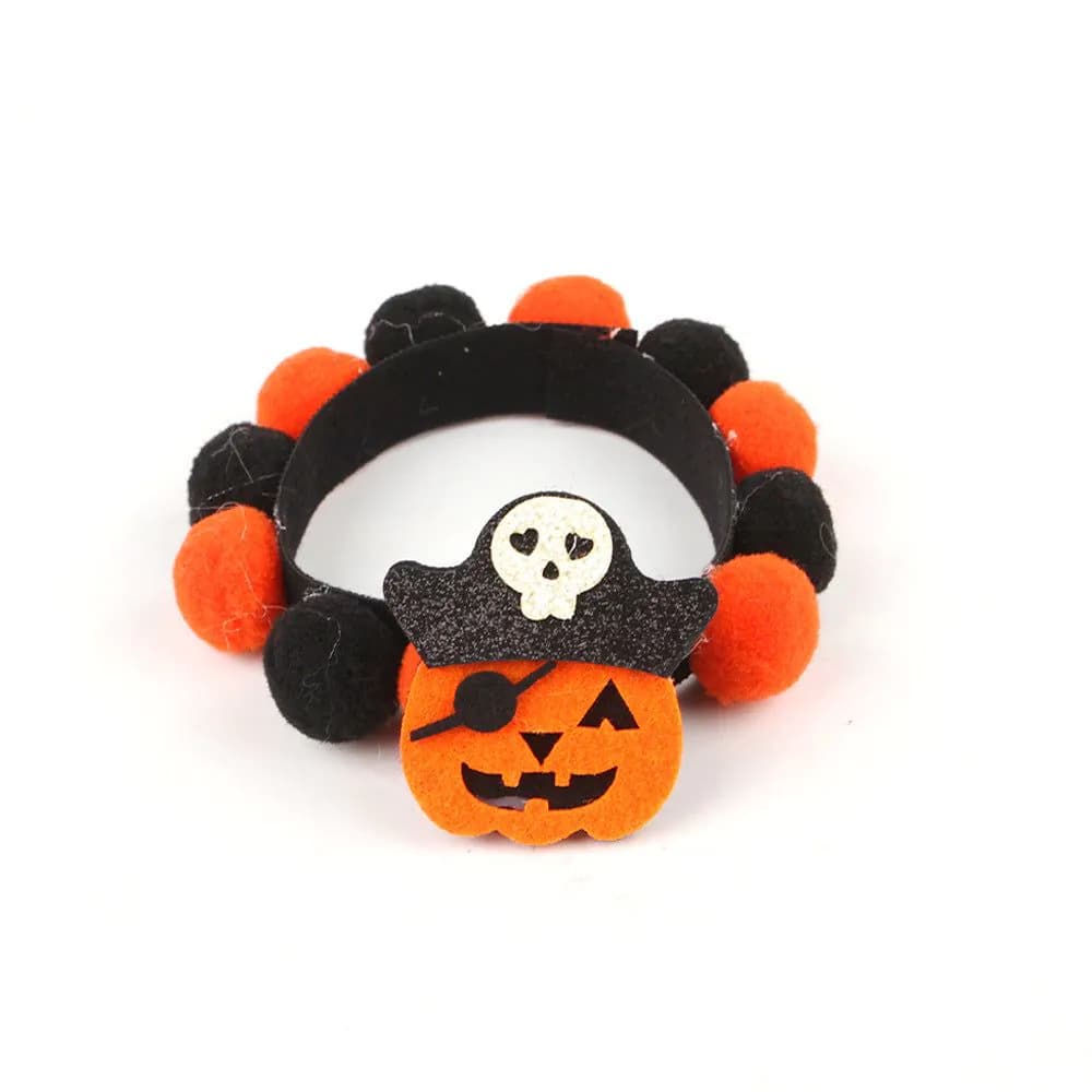 image-Halloween Pet Fur Ball Collar Pumpkin Accessories