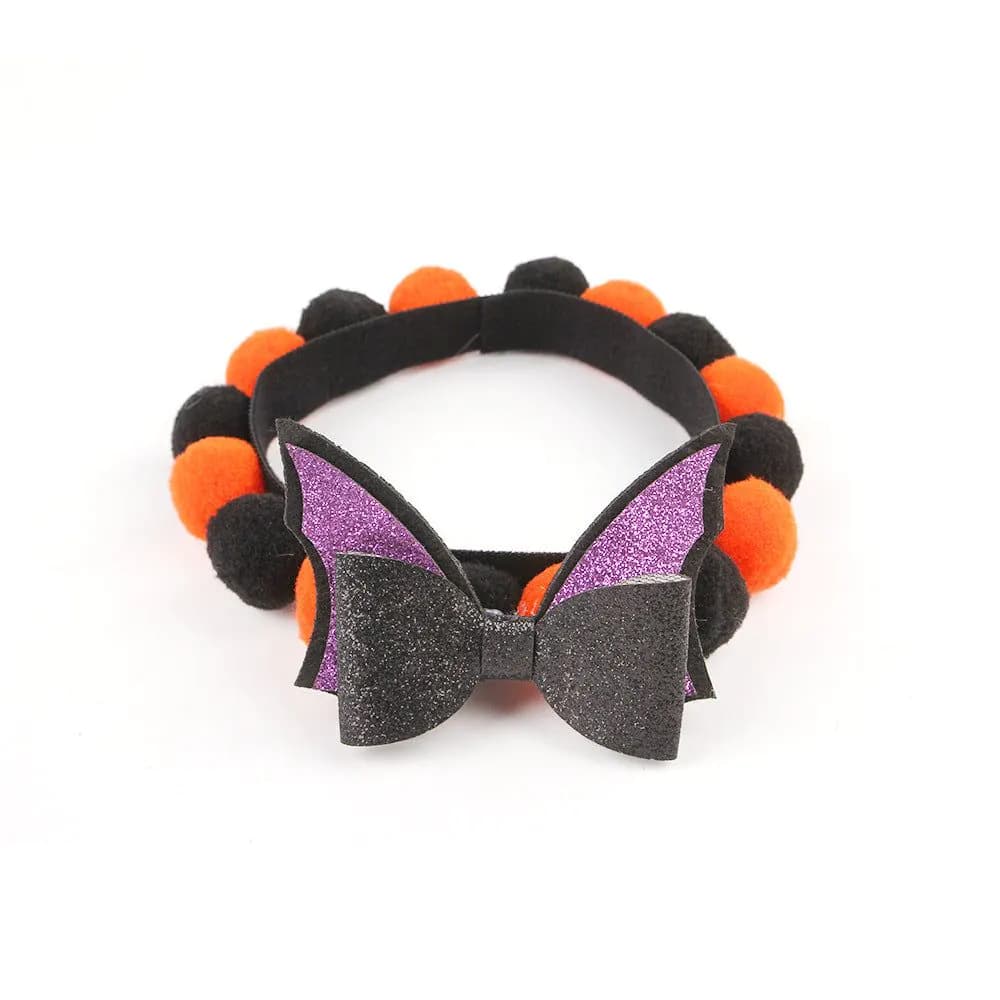 image-Halloween Pet Fur Ball Collar Pumpkin Accessories